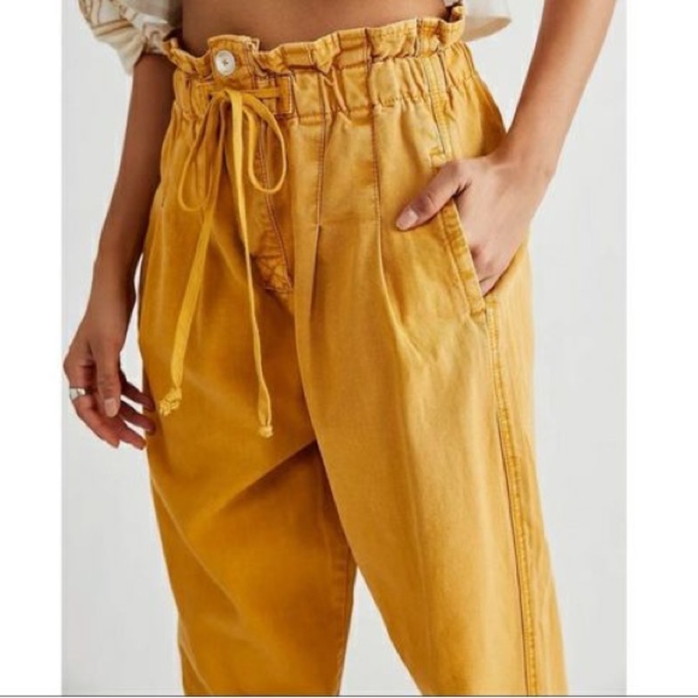 Free People Corduroy Yellow Paperbag Waist Pants Size Large